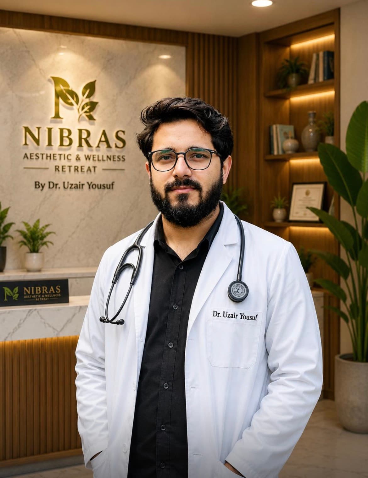 Portrait of Dr. Uzair Yousuf Mir, Founder & Lead Physician at Nibras Aesthetic & Wellness Retreat
