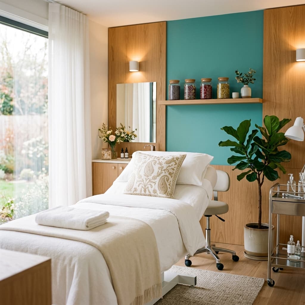 Bright, modern treatment room at Nibras Aesthetic & Wellness Retreat in Anantnag